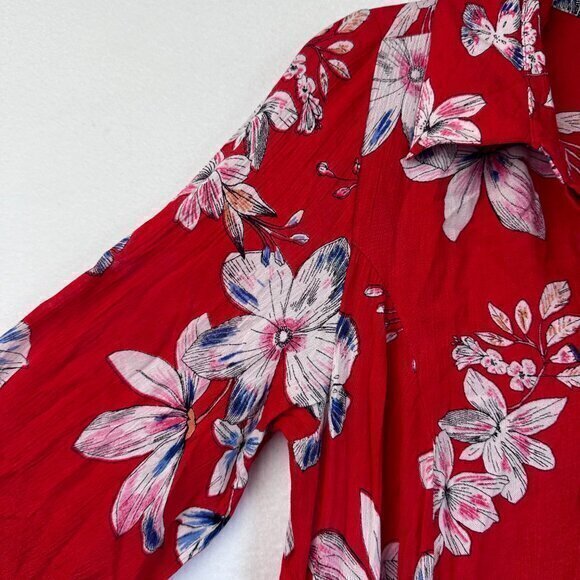 Woman Within dress women 14W Maxi red floral empire waist rayon pockets - Picture 4 of 6